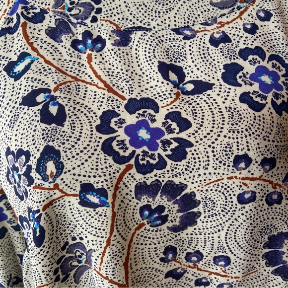 Daniel Rainn Jinnie Zipper Detail Blouse Size S Blue Floral Roomy Career Casual - Picture 13 of 15
